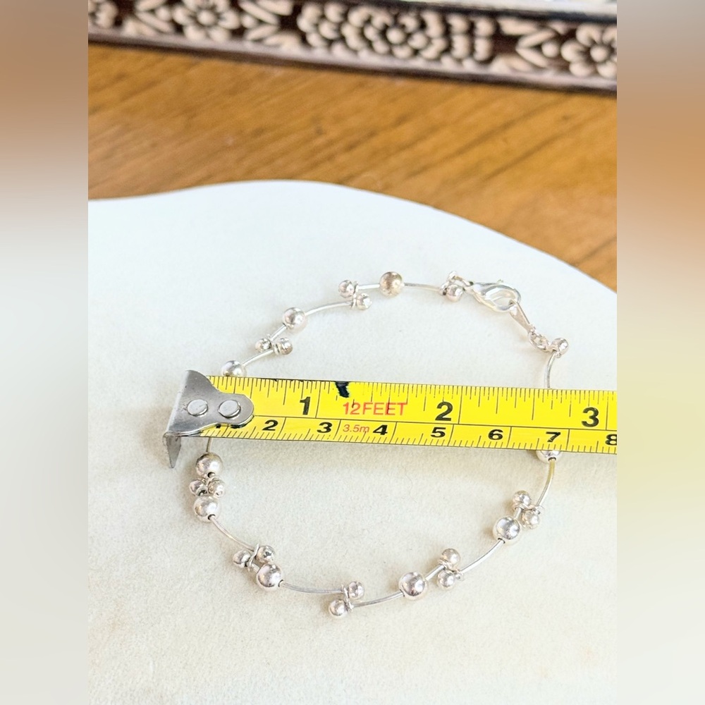 Sterling Silver Beaded Cluster Station Bracelet ~ 7” Delicate Design - Picture 7 of 8